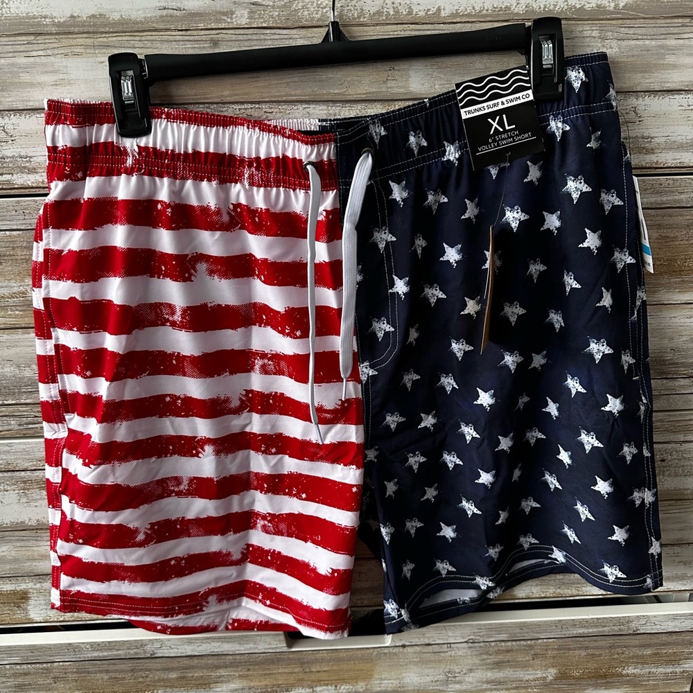 🇺🇸 NWT Trunks Surf & Swim Co American Flag Swim Trunks XL 🌊